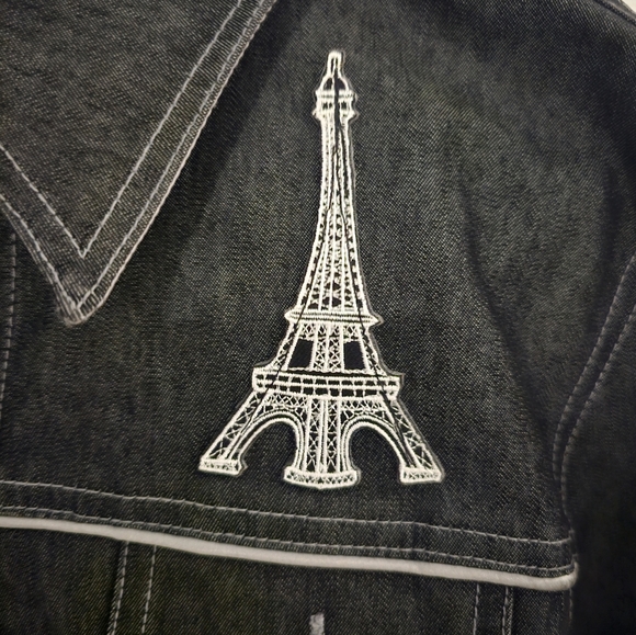 NEW Custom PARIS Guess Jean Jacket Black AU REVOIR Custom made. Size Medium - Picture 2 of 11
